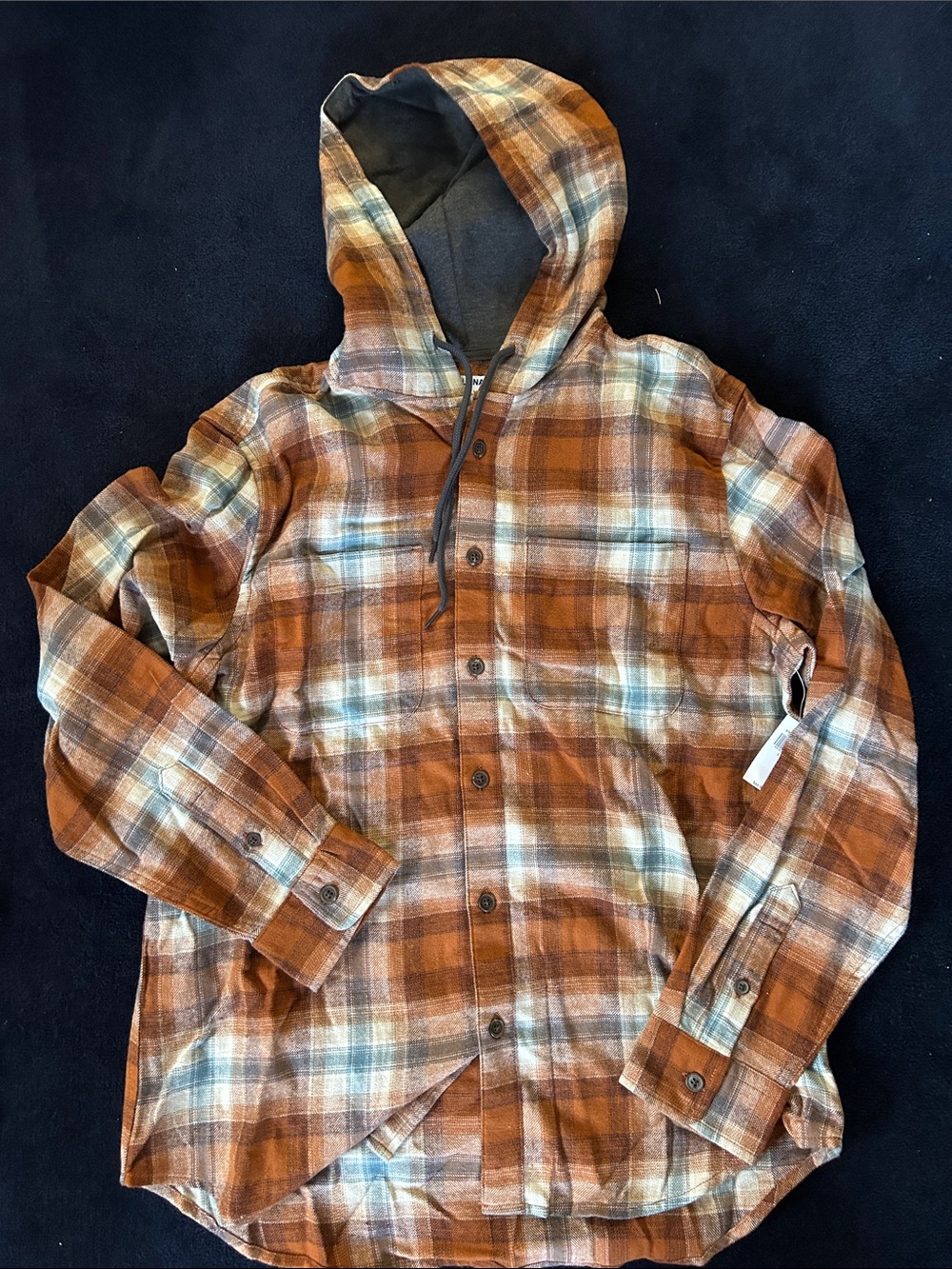 Old Navy Hooded Plaid Button-Down Shirt - Brown & Cream